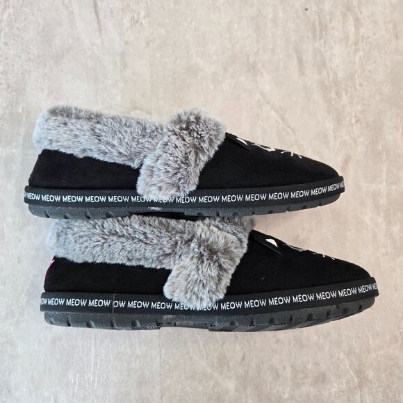 Bobs Cat Slippers Womens Size 8 Black Kitty Comfort Slip On Fur lined House Shoe - Picture 5 of 13